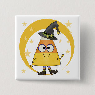 Candy Corn Witch Halloween Vierkante Button 5,1 Cm