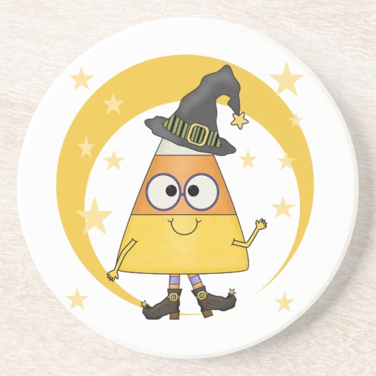 Candy Corn Witch Halloween Zandsteen Onderzetter (Voorkant)