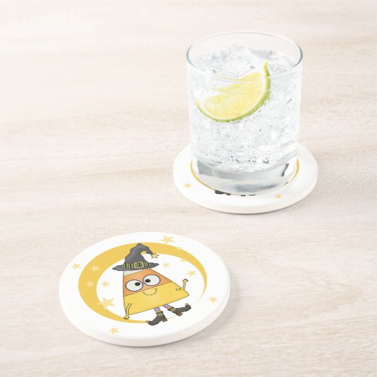 Candy Corn Witch Halloween Zandsteen Onderzetter (Zijkant)