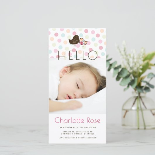 Candy Damask Kuikens Geboorteaankondiging Fotokaar Aankondiging (Staand voorkant)