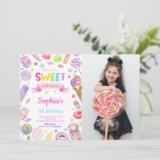 Candy Foto Uitnodiging (Staand voorkant)