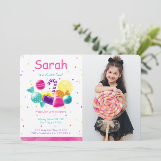 Candy Foto Uitnodiging (Staand voorkant)