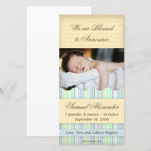 Candy gestreepte fotokaart: Jongen Aankondiging (Voorkant / Achterkant)