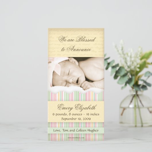 Candy Gestreepte Fotokaart: Meisje Aankondiging (Staand voorkant)