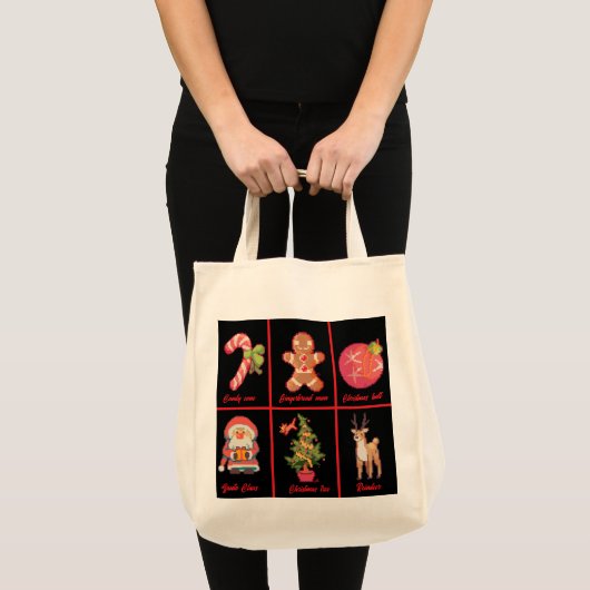 Candy, Gingerbread, Christmas, tree, Pixel Art Tote Bag (Voorkant (product))
