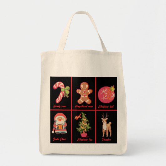 Candy, Gingerbread, Christmas, tree, Pixel Art Tote Bag (Voorkant)