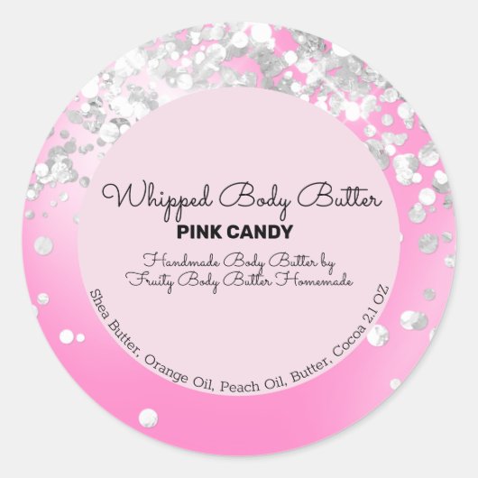 Candy Glitter Badbranding Verpakking Ronde Sticker (Voorkant)