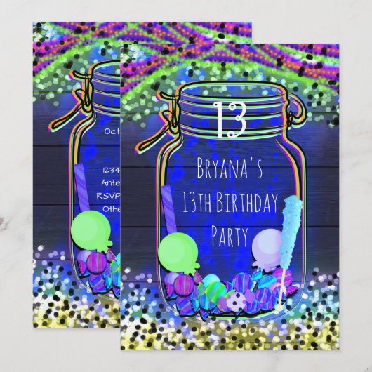 Candy Glow in the Dark uitnodigingen voor Mason Ja (Voorkant / Achterkant)