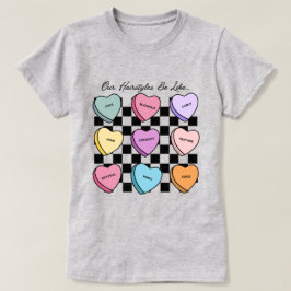Candy Heart Valentijnsdag Zwarte Haar T-Shirt