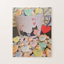 Candy Hearts met katten puzzel