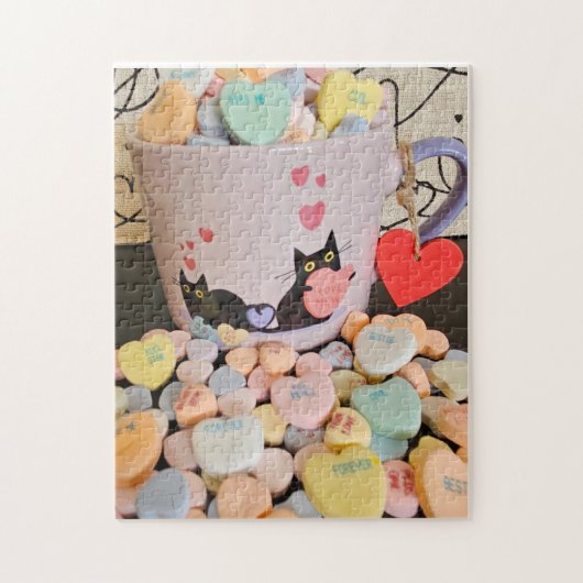 Candy Hearts met katten puzzel (Verticaal)
