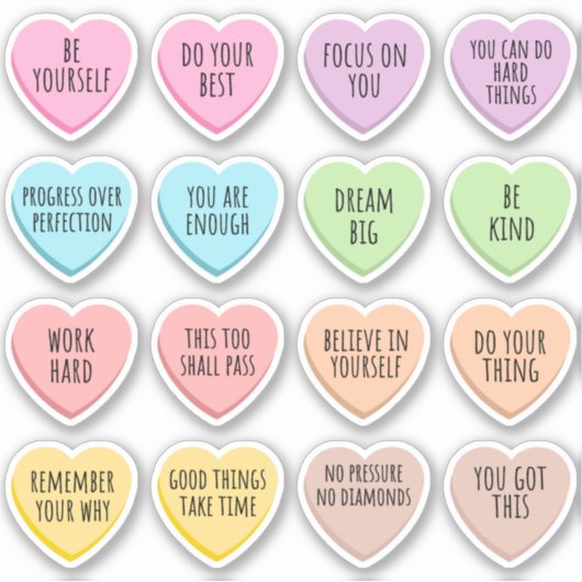 Candy Hearts Motiverende Citaten Inspirerend  Sticker (Voorkant)