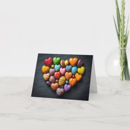 Candy Hearts op donkere achtergrond Valentijnsgroe Feestdagen Kaart (Voorkant)