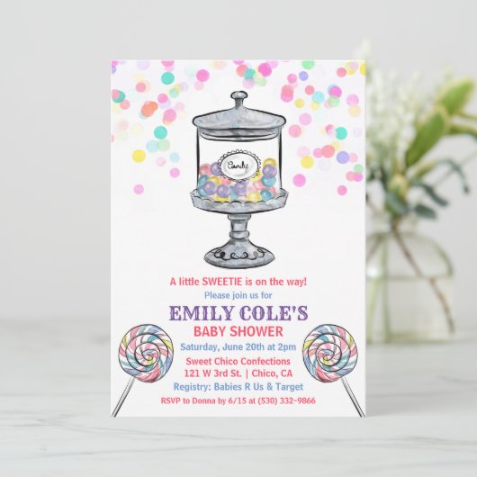 Candy Jar Sweet Baby shower Uitnodiging (Staand voorkant)