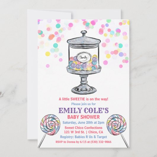 Candy Jar Zoete Baby Shower Uitnodiging (Voorkant)