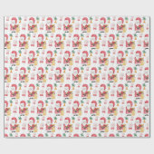 Candy Kerstman Kerst Patroon Aquarel Cadeaupapier (Vlak)