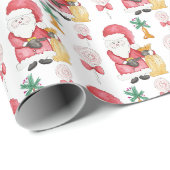 Candy Kerstman Kerst Patroon Aquarel Cadeaupapier (Rol Hoek)