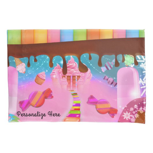 Candy Land Droom Snoepjes Gepersonaliseerde Aangep Kussensloop (Voorkant)