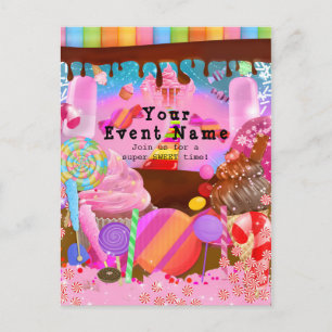 Candy Land Feest Fantasie Verjaardag Flyer Uitnodi Uitnodiging Briefkaart