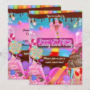 Candy Land Feest Fantasie Verjaardag Persoonlijk Kaart