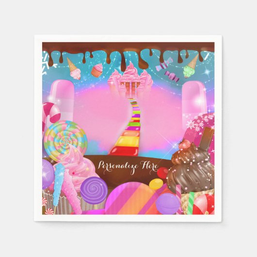 Candy Land Feest Fantasie Verjaardag Persoonlijk Servetten (Voorkant)