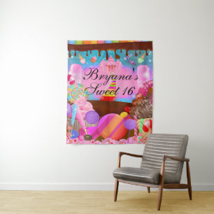 Candy Land Sweet 16 Verjaardagsfeest Achtergrond Wandkleed