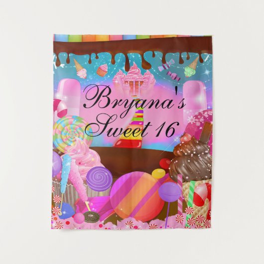 Candy Land Sweet 16 Verjaardagsfeest Backdrop Wandkleed (Voorkant)