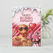 Candy Land Sweets Hart Feest Uitnodigingen (Staand voorkant)