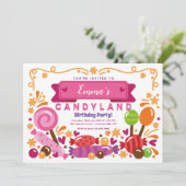 Candy Land Verjaardagsfeest Uitnodiging (Staand voorkant)