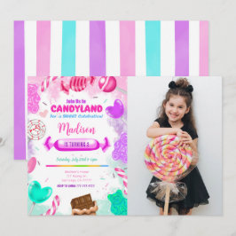 Candy land verjaardagsfoto uitnodiging