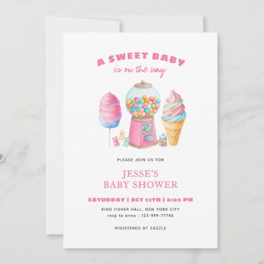 Candy Pink A Sweet Baby Shower is on the way  Kaart (Voorkant)