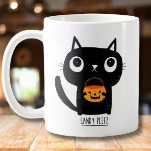 Candy Pleez Schattige Zwarte Kat Halloween Illustr Koffiemok