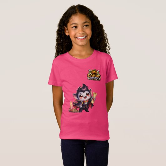 Candy Quest App Roze Meisjes 'Fang' T-shirt (Voorkant volledig)