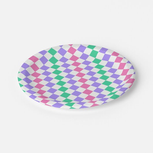 Candy shop diagonal checkerboard pattern papieren bordje (Gekanteld)