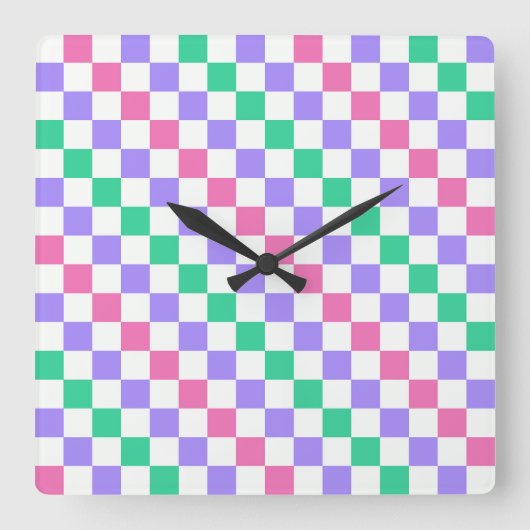 Candy shop diagonal checkerboard pattern vierkante klok (Voorkant)