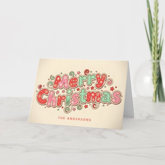 Candy Shop Retro Script Prettig Kerstfeest Feestdagen Kaart (Voorkant)