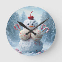 Candy Snowman Wall Clock - Fun Winter Wonderland D