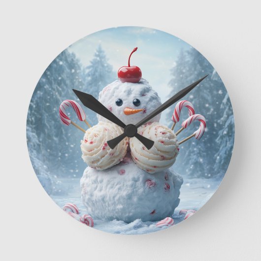 Candy Snowman Wall Clock - Fun Winter Wonderland D Ronde Klok (Voorkant)