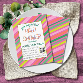 Candy Stripe Pink Colorful Rainbow Baby Shower Kaart