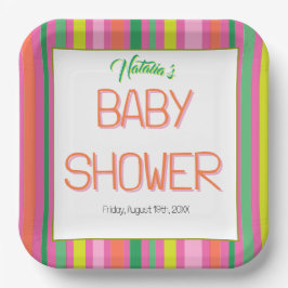Candy Stripe Pink Colorful Rainbow Baby Shower Papieren Bordje