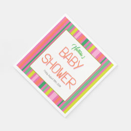 Candy Stripe Pink Colorful Rainbow Baby Shower Servet