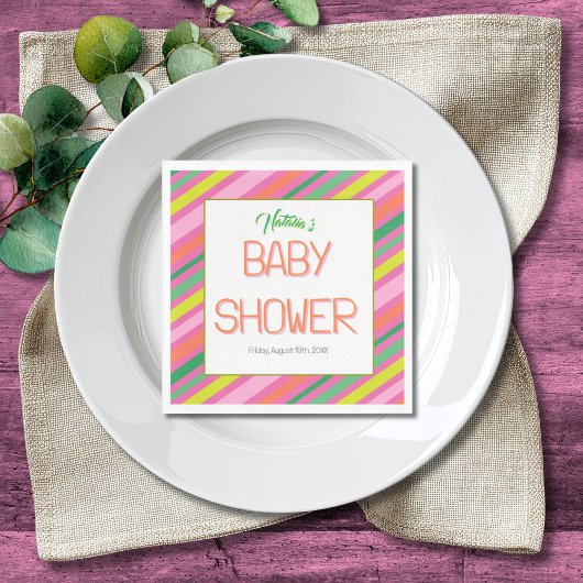 Candy Stripe Pink Colorful Rainbow Baby Shower Servet