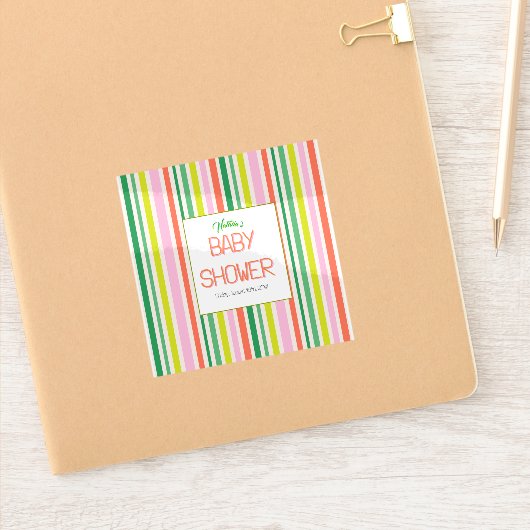 Candy Stripe Pink Colorful Rainbow Baby Shower Sticker (Notitieboek)
