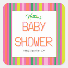 Candy Stripe Pink Colorful Rainbow Baby Shower Vierkante Sticker