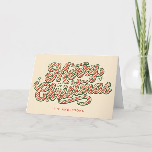 Candy Stripe Retro Script Merry Christmas Feestdagen Kaart (Voorkant)