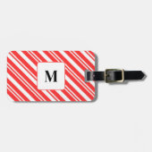 Candy Stripe Rood en Wit Monogram Kerstmis Bagagelabel (Voorkant horizontaal)