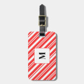 Candy Stripe Rood en Wit Monogram Kerstmis Bagagelabel (Voorkant verticaal)