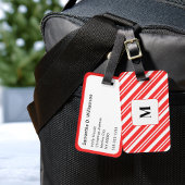 Candy Stripe Rood en Wit Monogram Kerstmis Bagagelabel