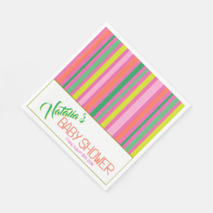 Candy Stripe Roze Kleurrijke Regenboog Baby Shower Servet