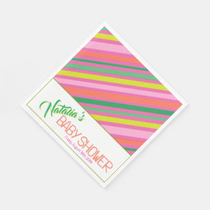 Candy Stripe Roze Kleurrijke Regenboog Baby Shower Servet